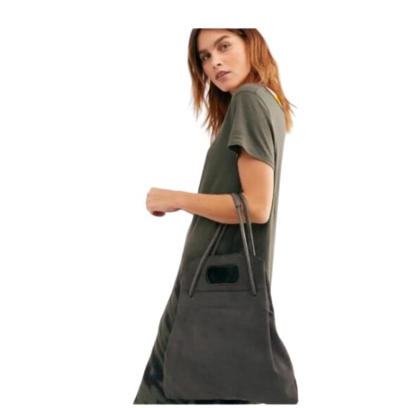 Free People Gray Rosetta Top Handle Suede Shoulder Bag flawed - Picture 2 of 11